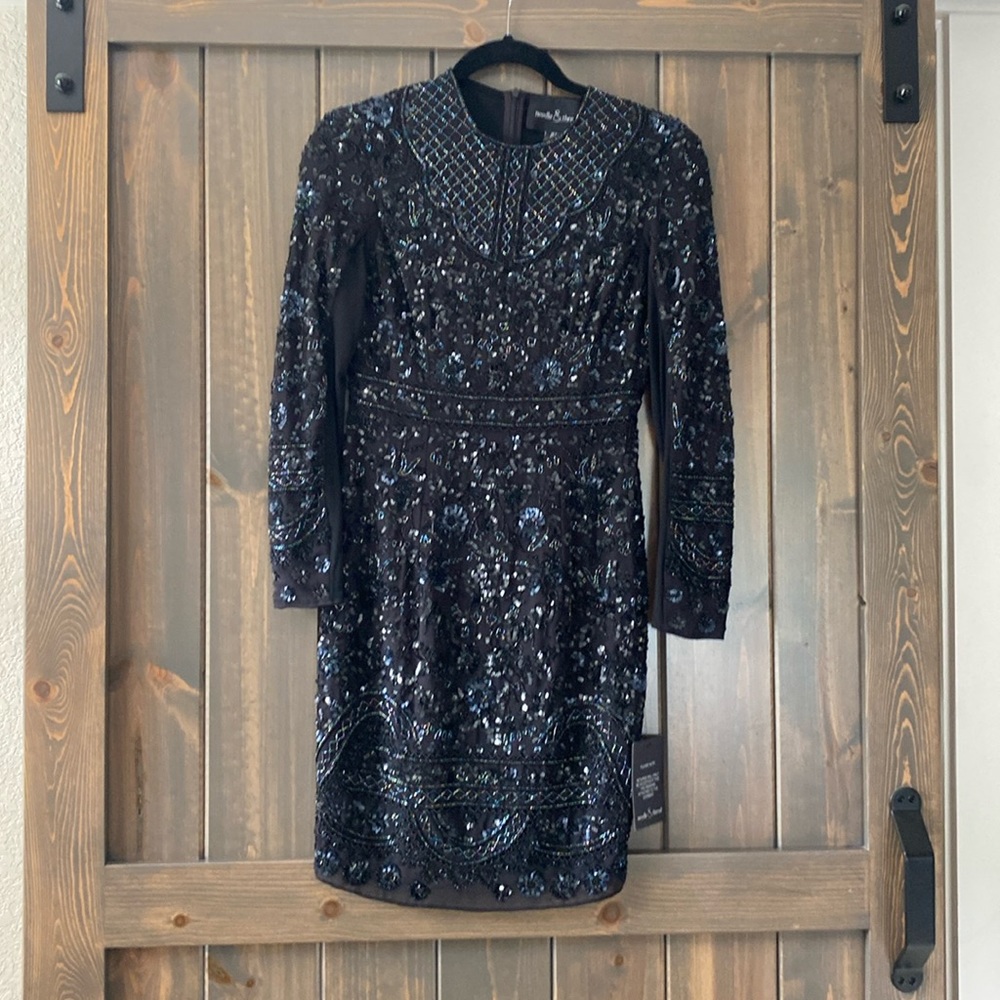 Needle & Thread beaded cocktail dress black size 2